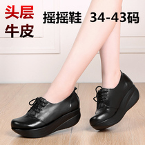 Spring and Autumn New rocking shoes leather single shoes casual cake shoes Middle heel heels high shoes large size womens shoes 41-43