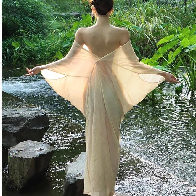 New Chinese-Style Suit with a Cool and Traditional Feel, Vintage Greek Goddess Dress, Zen-Inspired Women's Long Dress