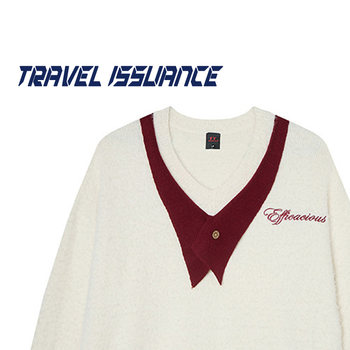 Loose contrast color v-neck trendy personalized versatile sweater for women