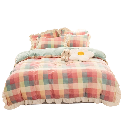 Коралловый зимний двусторонний комплект, флисовая простыня, пододеяльник, фланелевое покрывало, скандинавский стиль, 4 предмета