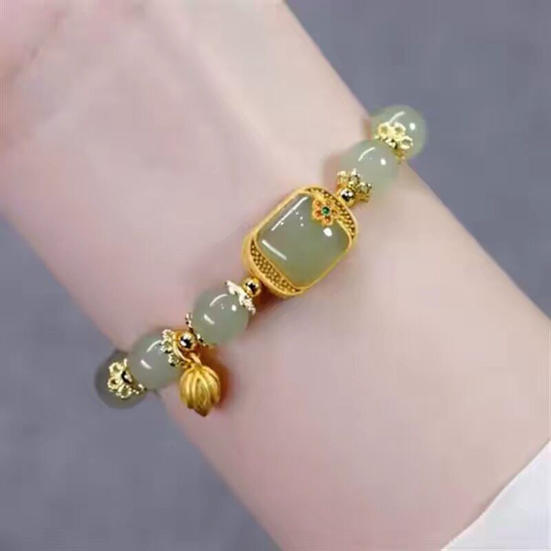 [Everyone Is Grabbing It] Hong Kong Genuine Sand Gold Hetian Sugar Cube Bracelet for Women, Gold-Plated Bracelet, Fashionable Gift for Girlfriend