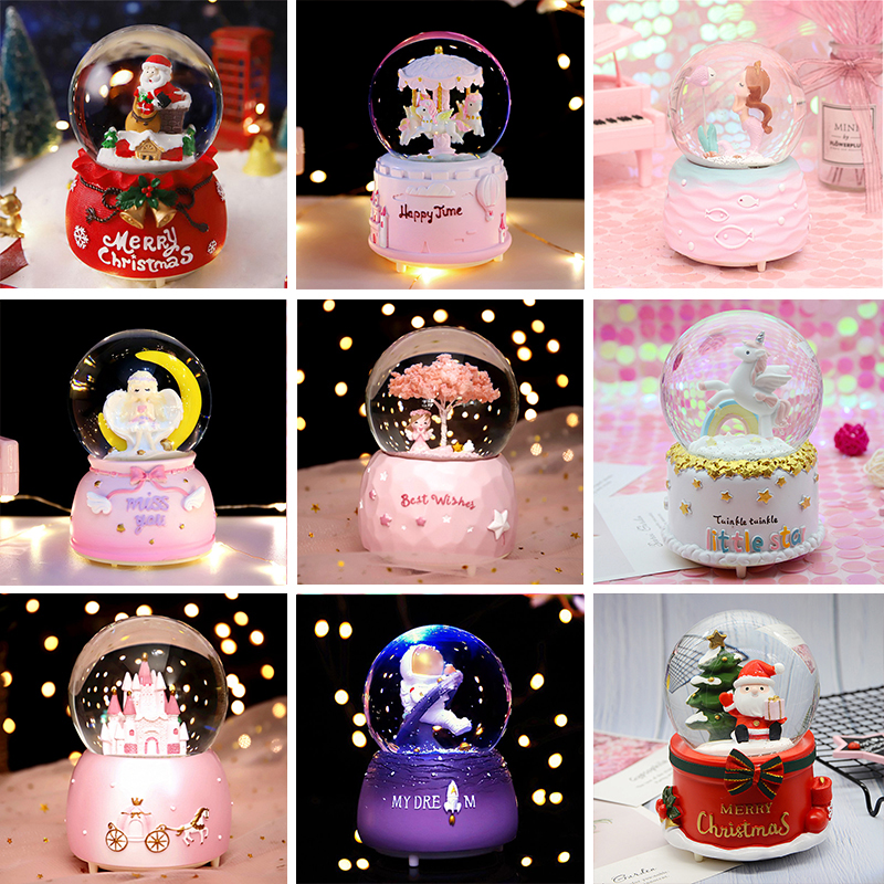 Crystal Ball Music Box Snow Flowers Rotating Eight-sound Box Swing for Boy Girl Princess Children's Birthday Gift