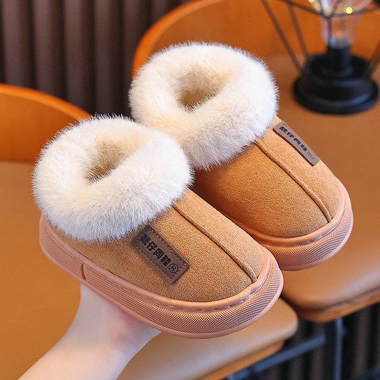 儿童棉鞋棉拖鞋包跟男女童小孩室内外穿保暖毛毛雪地棉靴子一脚蹬