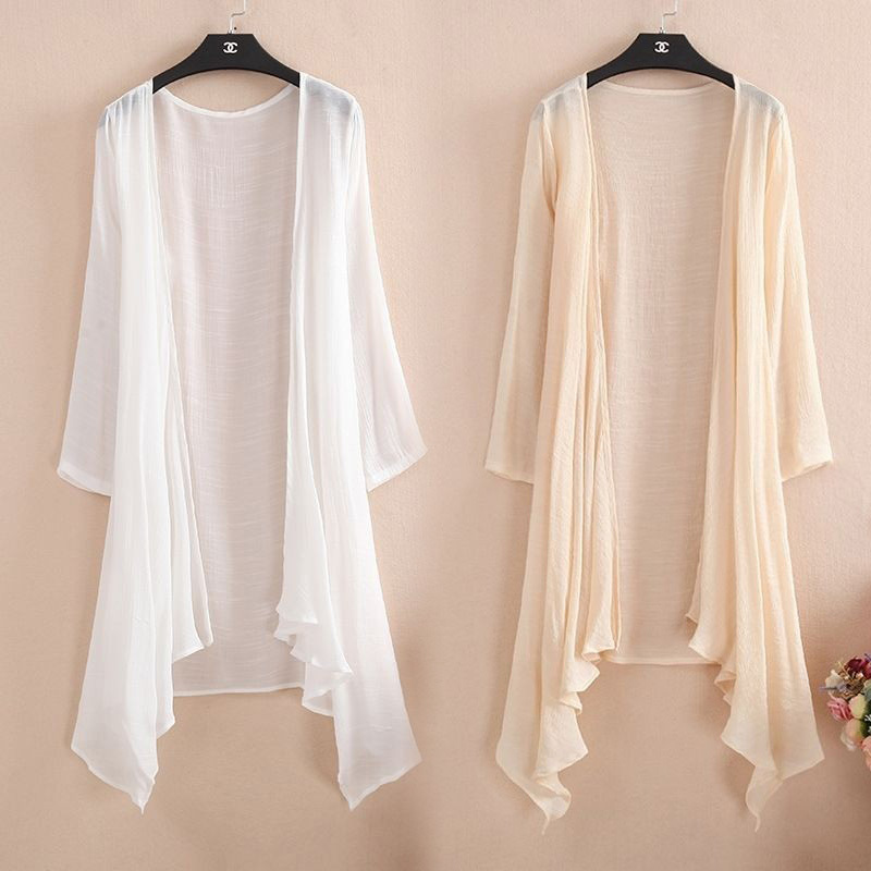 Cotton and Linen Sun Protection Jacket, Linen Shawl, Summer Cardigan to Wear with a Slip Dress, Women's Mid-Length Thin Cape