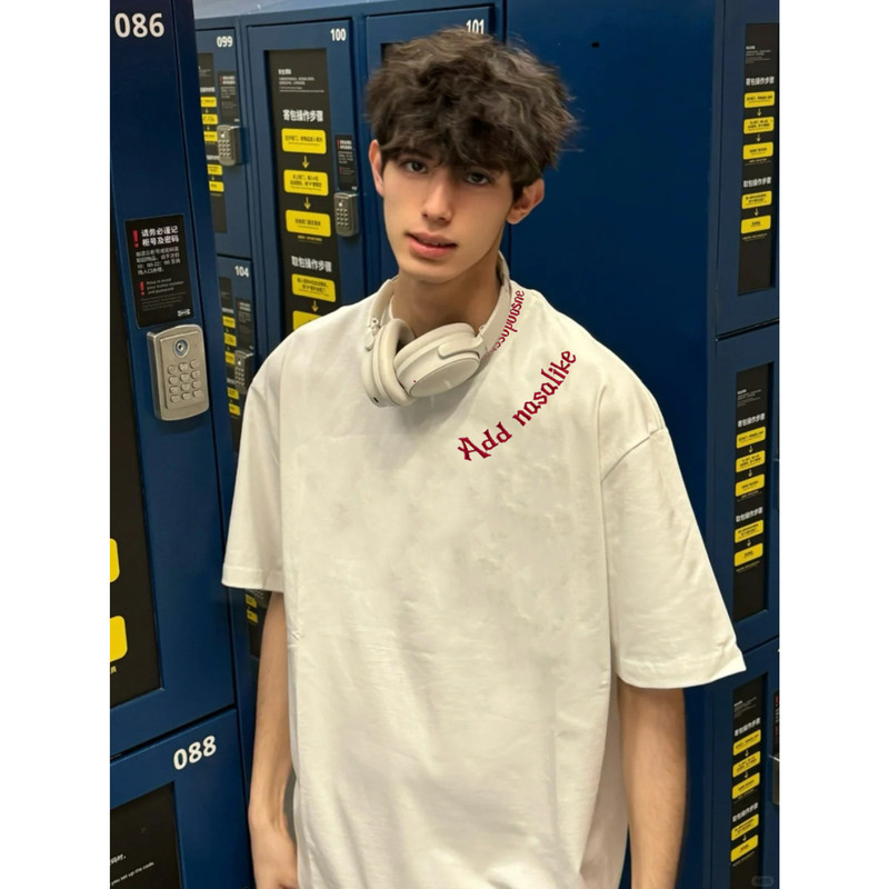 Heavy-Duty Embroidery~280G Letter American-Style Trendy Brand Short-Sleeve T-Shirt for Men, Summer Couple Wear, Middle School Student Top