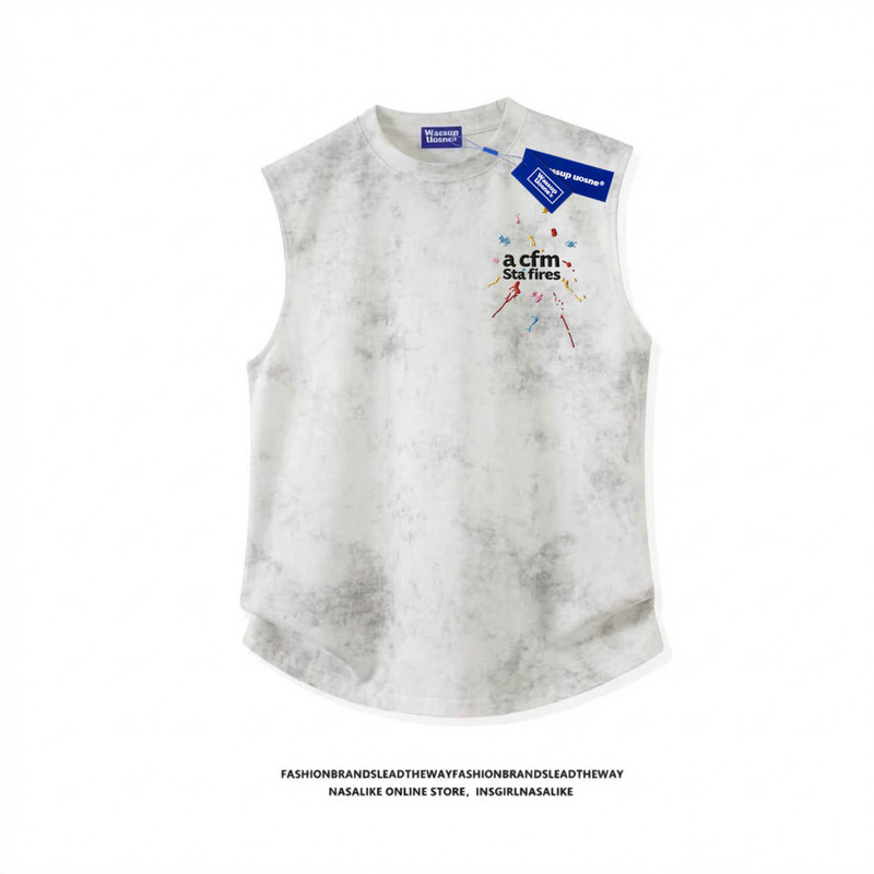 Embroidered Letters~Pure Cotton Sleeveless T-Shirt Vest Sports Wide-Shoulder Tank Top Men's Summer 2026 New Style Cool Top
