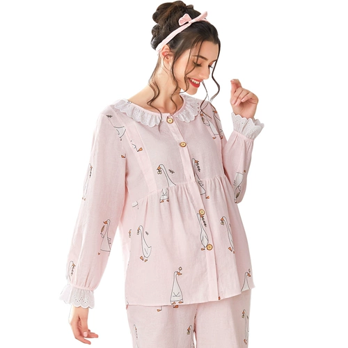 南极人 Хлопковая летняя тонкая послеродовая пижама, мультяшный лонгслив для отдыха, штаны для кормящих грудью, большой размер