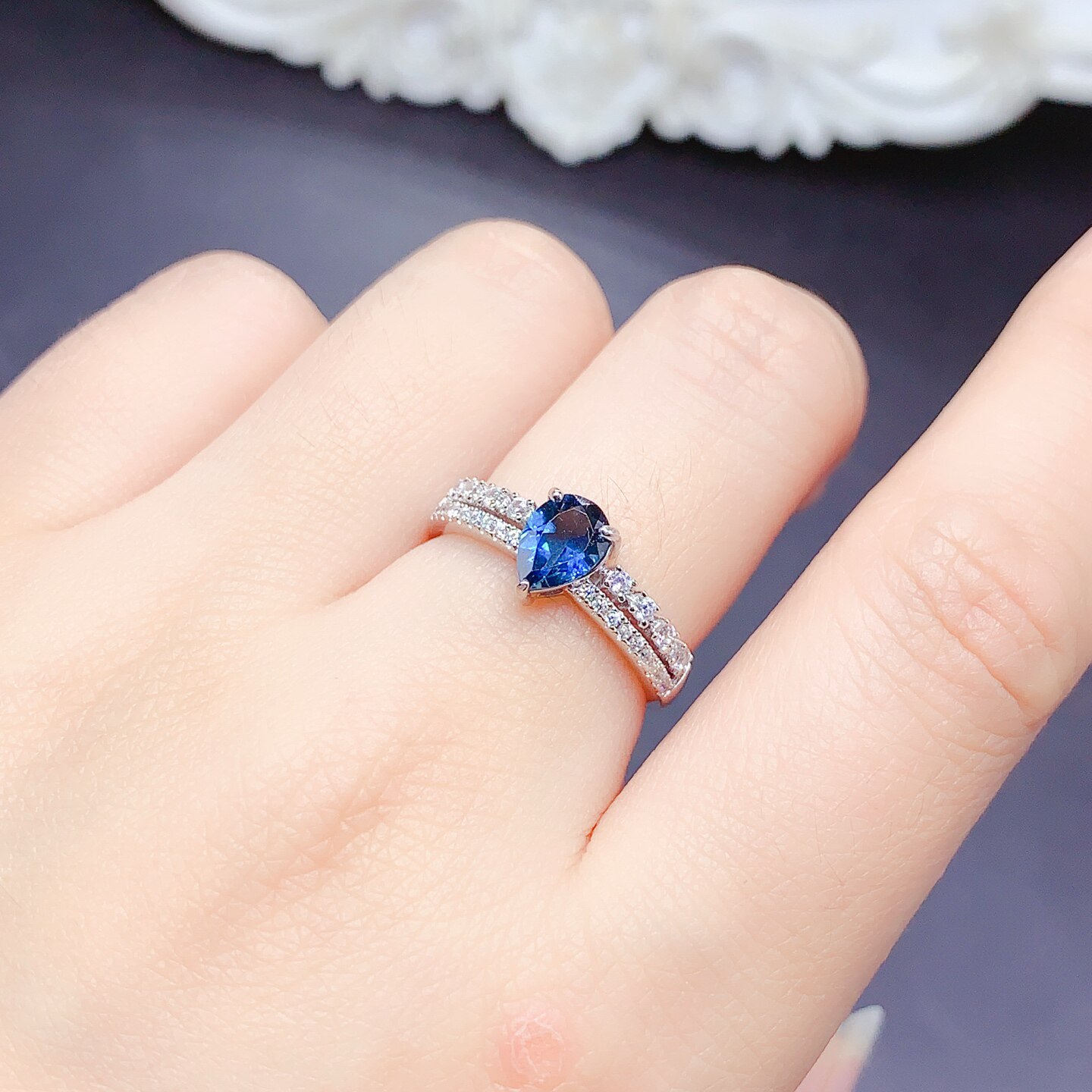 London blue topaz ring, main stone size 5*7mm