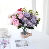 Simulation Flower Fake Flower Peony Flower Bouquet Vase Flower Arrangement Home Decoration Background Wall Wedding Road Leading Flower Bridal Hand Holding Flowers