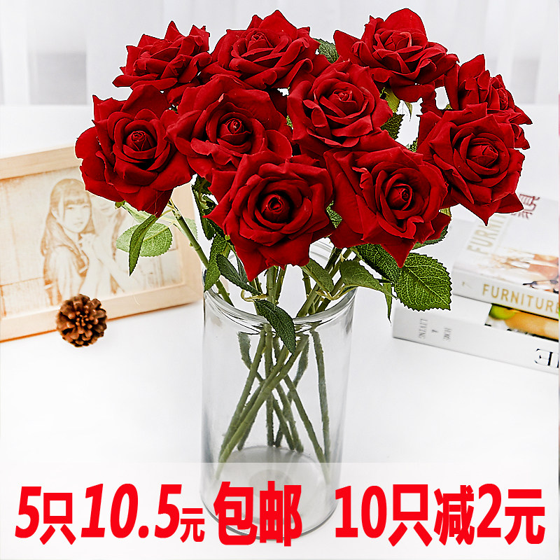 Simulation Rose Flower Suit Silk Flower Fake Flower Single Branch Plastic Flower Living-room Decoration Pendulum bouquet wedding celebration floral art