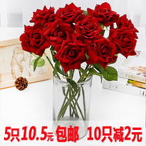 Simulation rose suit silk flower fake flower Single plastic flower Living room decoration ornament bouquet Wedding floral art
