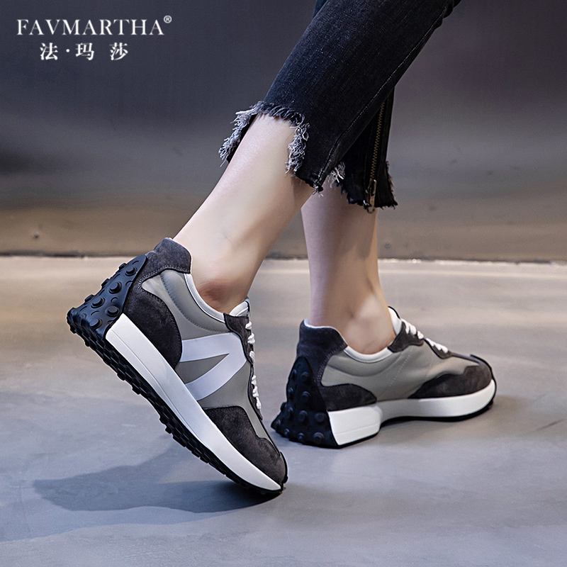 Famasha brand niche old shoes female ins tide thick bottom spring and summer models heightening sports forrest shoes leather bag shoes