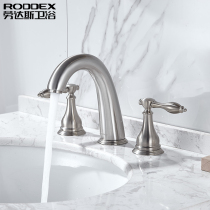 Laudas three-hole double basin faucet nickel brushed thick copper hot and cold washbasin antique American faucet