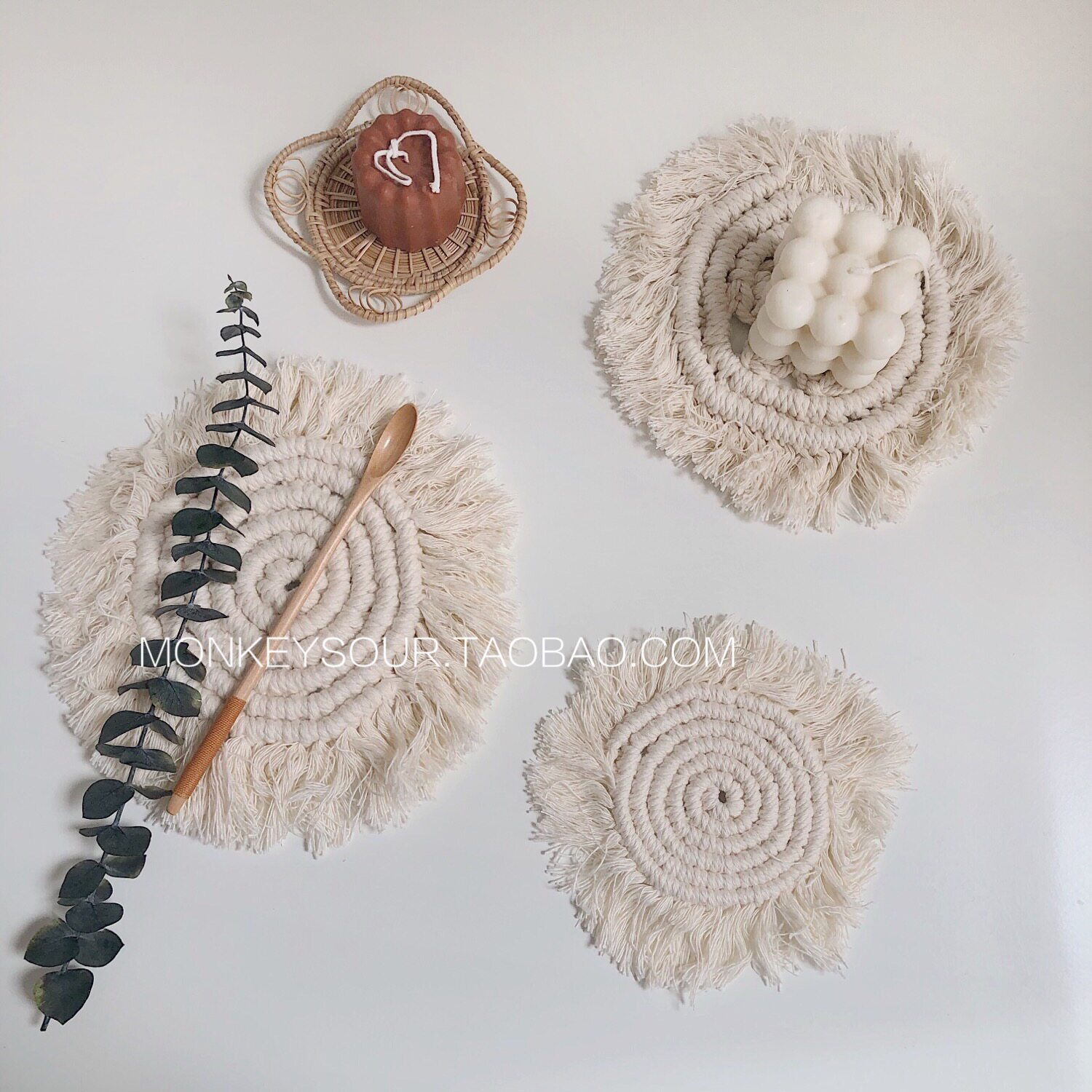 ins handmade cotton thread knitted coaster tassel placemat insulation mat scented candle pad table top decoration photo props