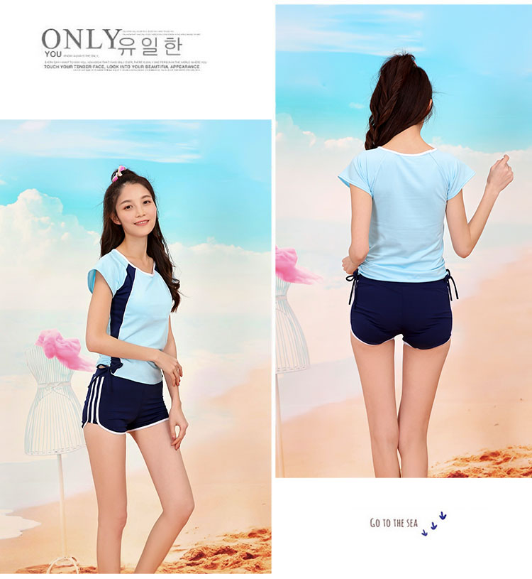 Đồ bơi Bà riêng biệt Bảo vệ che mỏng Slim Boxer Thể thao Sinh viên Kích thước lớn Đồ bơi Spa Tay áo Hàn Quốc bikini 2 mảnh màu hồng