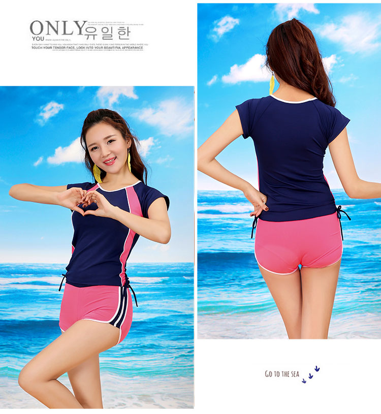 Đồ bơi Bà riêng biệt Bảo vệ che mỏng Slim Boxer Thể thao Sinh viên Kích thước lớn Đồ bơi Spa Tay áo Hàn Quốc bikini 2 mảnh màu hồng