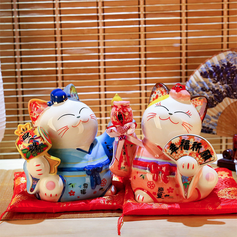 Large ceramic kimono couple lucky cat pair creative wedding gift happy wedding home decoration