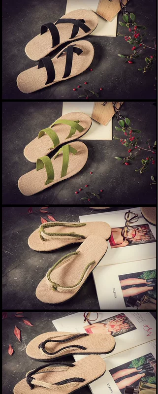 Dép xỏ ngón mùa hè Đàn ông và phụ nữ dệt vải lanh dép đi biển clip ngón chân nam dép rơm dép dép nam Espadrilles - Dép dép bít mũi nam