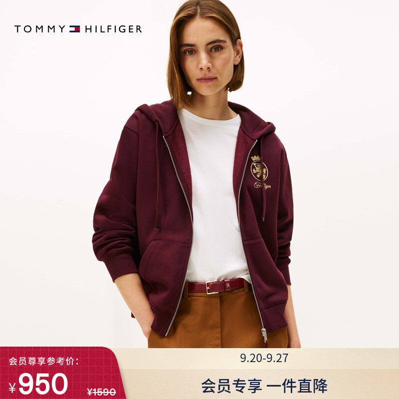 Tommy Autumn and Winter Women's Pure Cotton American Retro Casual Sports Style Badge Embroidered Hooded Sweatshirt Cardigan Jacket Tommy Autumn and Winter Women's Pure Cotton American Retro Casual Sports Style Badge Embroidered Hooded Sweatshirt Cardigan Jacket