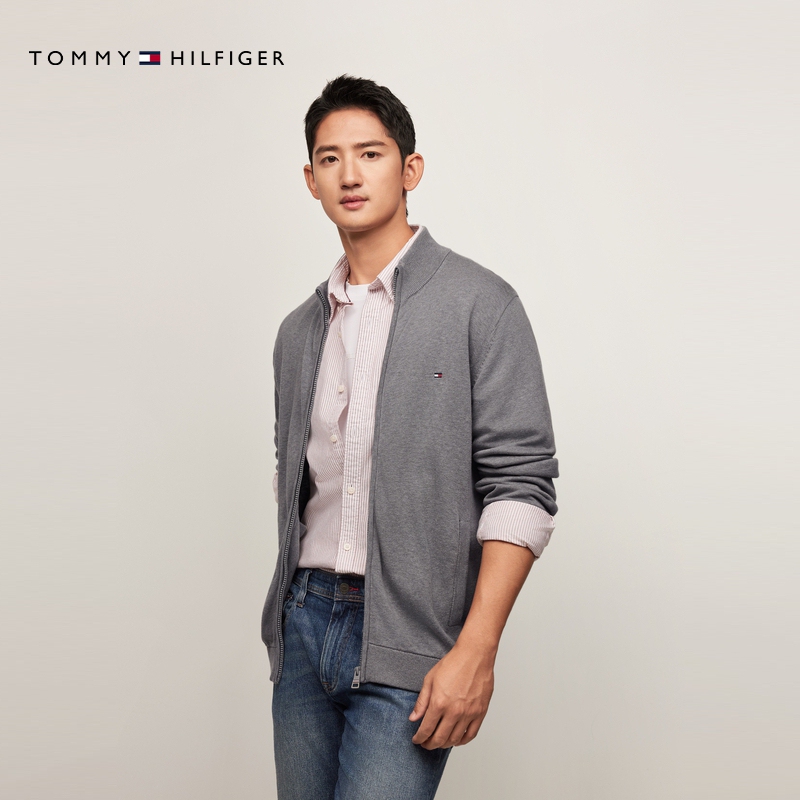 [Silk Cashmere Blend] Tommy Autumn and Winter Men's Business Casual Youth Zipper Knitted Cardigan Sweater Jacket