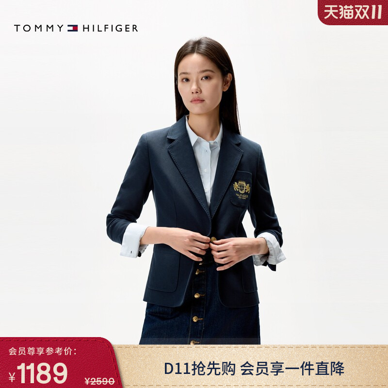 Tommy Autumn and Winter Women's Business Casual Workplace Lion Logo Embroidered Single Button Slim Fit Lapel Suit Jacket