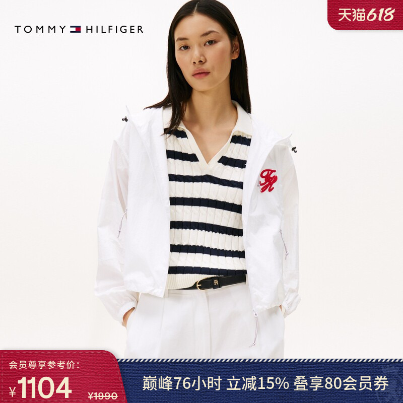 Tommy Women's Outdoor Trendy Casual Work Clothing Sports Style Floral Embroidery Asian Version Hooded Jacket