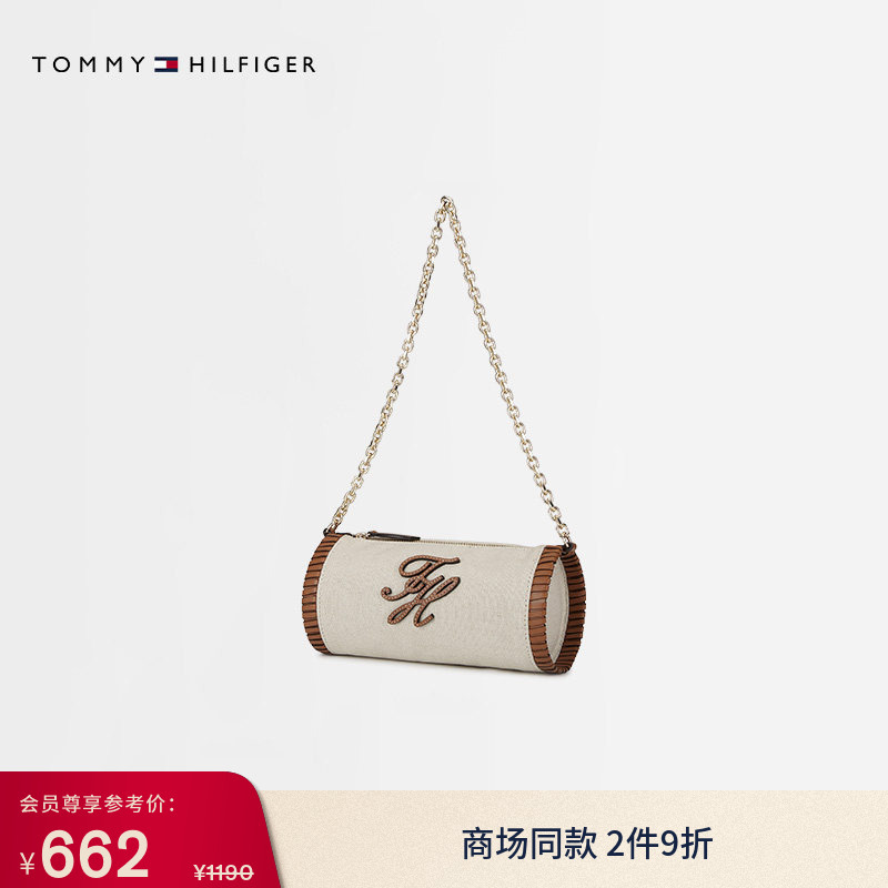[Gift] Tommy26 New Spring and Summer Style Women's Casual Holiday Floral Letter Chain Shoulder Crossbody Cylindrical Bag