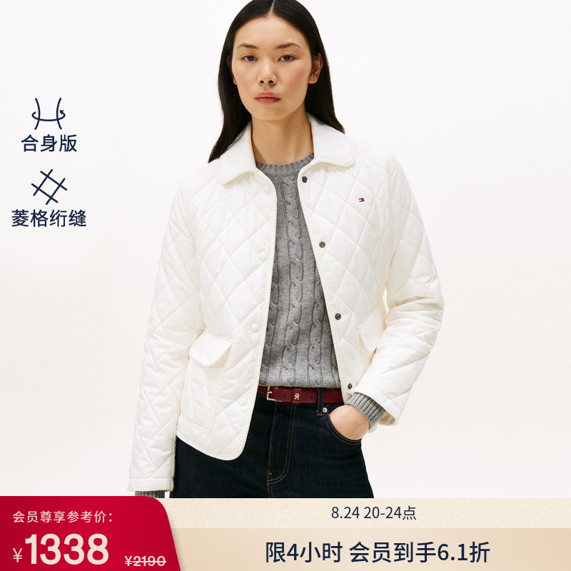 【Diamond Quilting】Tommy Autumn/Winter Women's Fashionable Commuter Retro Lightweight Turn-Down Collar Cotton Jacket 【Diamond Quilting】Tommy Autumn/Winter Women's Fashionable Commuter Retro Lightweight Turn-Down Collar Cotton Jacket
