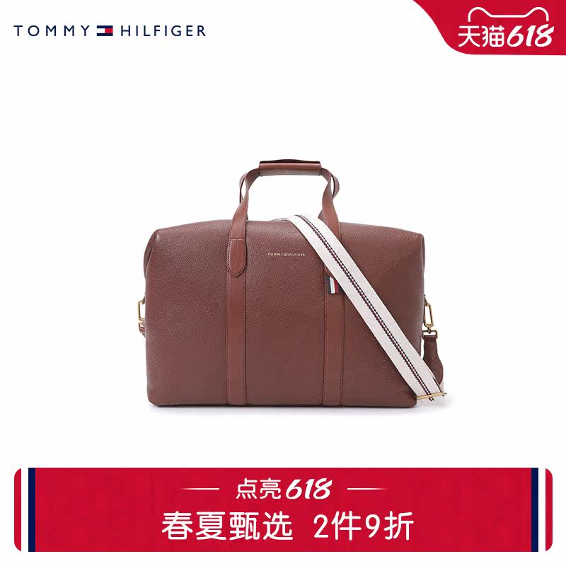 Tommy 22 new spring summer men's clothing fashion printed LOGO cow leather diagonal satchel shoulder carry-on travel bag 08454