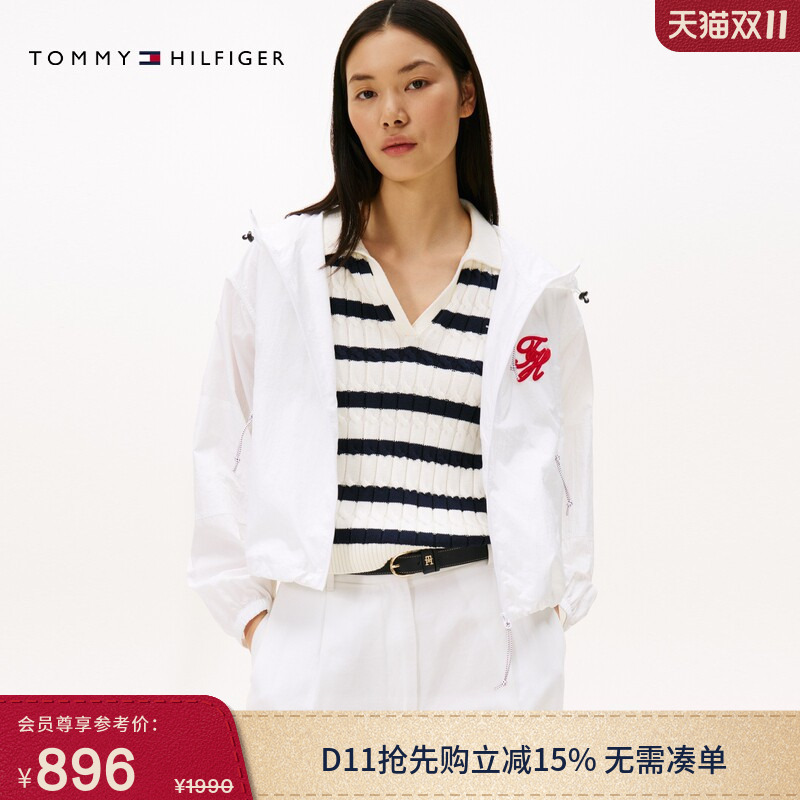 Tommy Autumn and Winter Women's Outdoor Casual Work Clothing Sports Style Floral Embroidery Asian Version Hooded Jacket