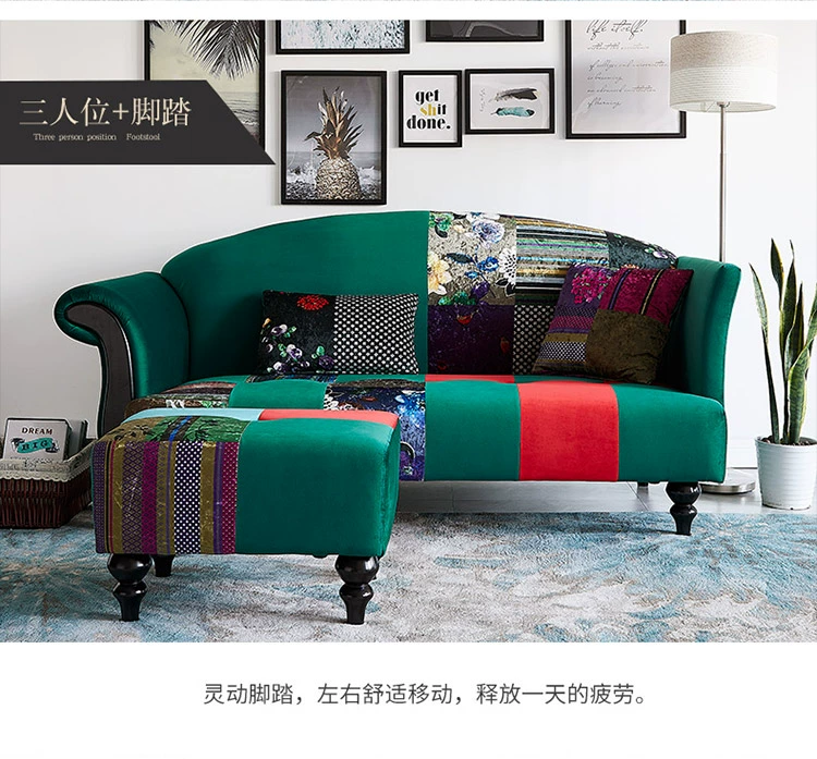 Sofa vải Mỹ căn hộ nhỏ hiện đại tối giản Bắc Âu ánh sáng phòng khách sang trọng vườn ba phòng ngủ kết hợp đôi - Ghế sô pha