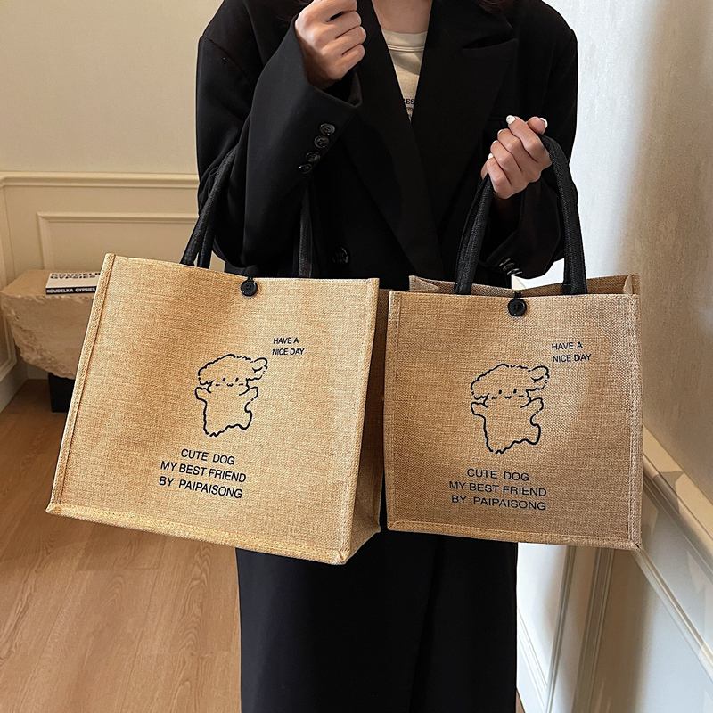 Canvas Bag Women's Handbag Large Capacity Tote Bag 2025 New Fashion Cartoon Linen Handbag for Going Out