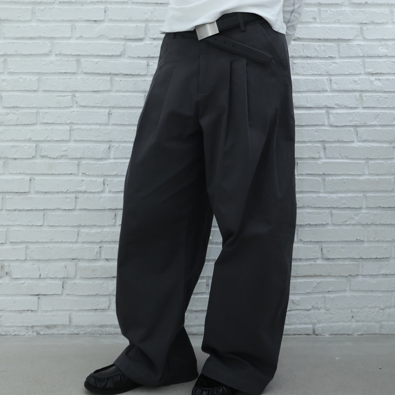 Fogi Original LAOSHU Two-Tone Paper-Textured Casual Scimitar Pants, Lightweight and Airy, Enzyme Wash Process