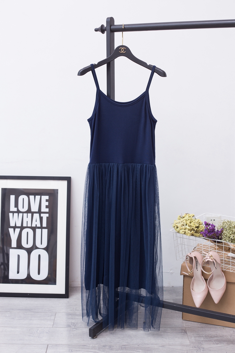 Xuân hè mới modal đầm ren lưới sling váy dài eo cao lưới lưới váy size lớn dưới váy váy maxi eo thun	