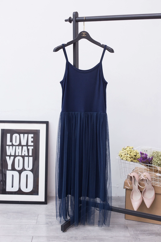 Xuân hè mới modal đầm ren lưới sling váy dài eo cao lưới lưới váy size lớn dưới váy 	váy dây rút eo	