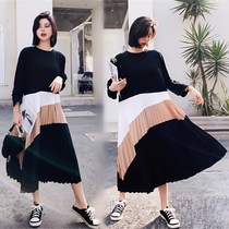 2021 Springtime Plus Fertilizer Increase Code Parquet Color Gestation Dress dress Long with a knee 100 plexigo 100 plexigo long sleeve skirt tide
