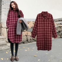 Gestational dress Spring dress dress 2021 Fashion style Loose Big Code Grindling Plaid Shirt Autumn Bottom Pregnant Woman Dress