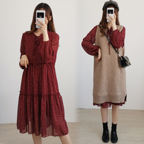 2021 Springtime Big Code Ocean Gas Wave Dot Gestation Womens Clothing Snowspun Dress Medium Long loose Machia cover Belly Suit Tide