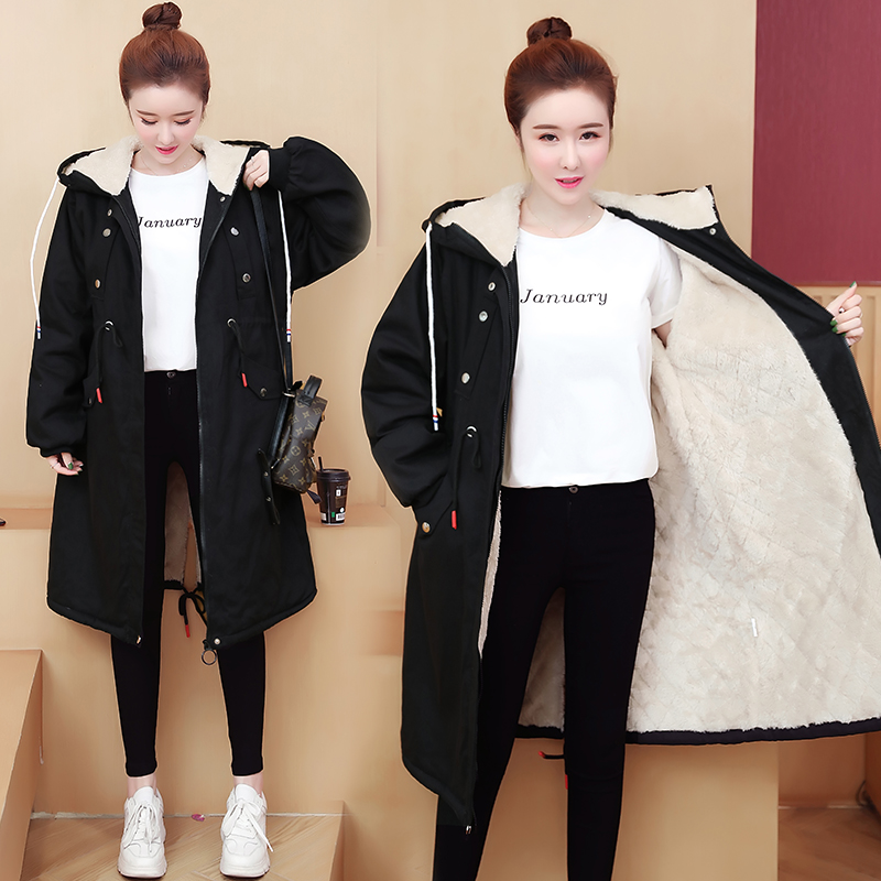 Pregnant women winter clothes Korean version loose thickened lamb velvet warm cotton clothes mid-length plus size 200 catties pregnancy windbreaker