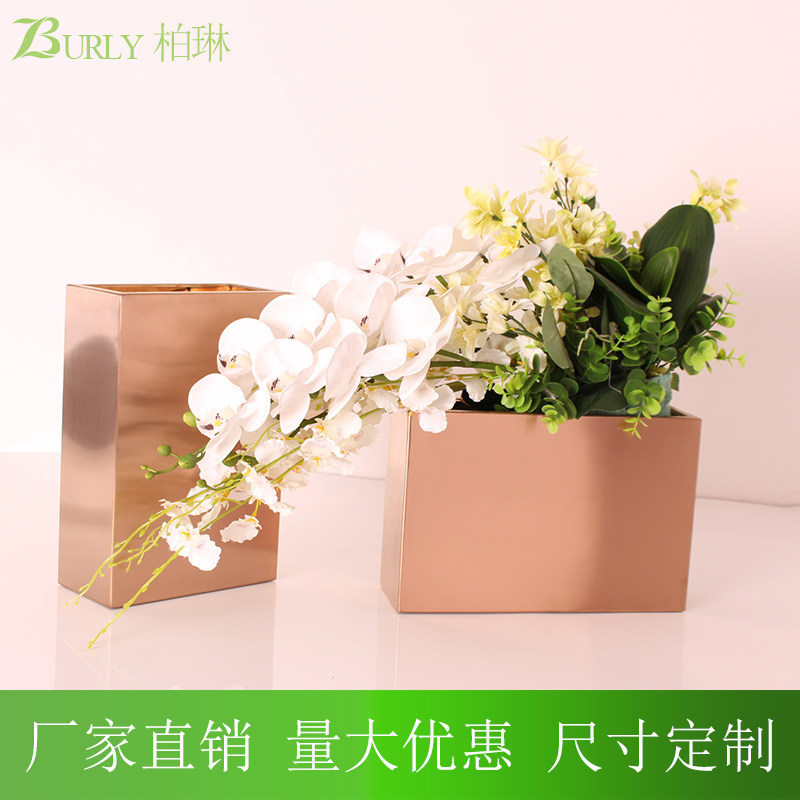 Desktop decoration stainless steel vase small long groove simple modern flower arrangement gold plated custom countertop