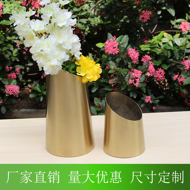Nordic Vase Stainless Steel Soft Metal Round Brushed Gold Home Bedroom Ornaments Template Room Accessories