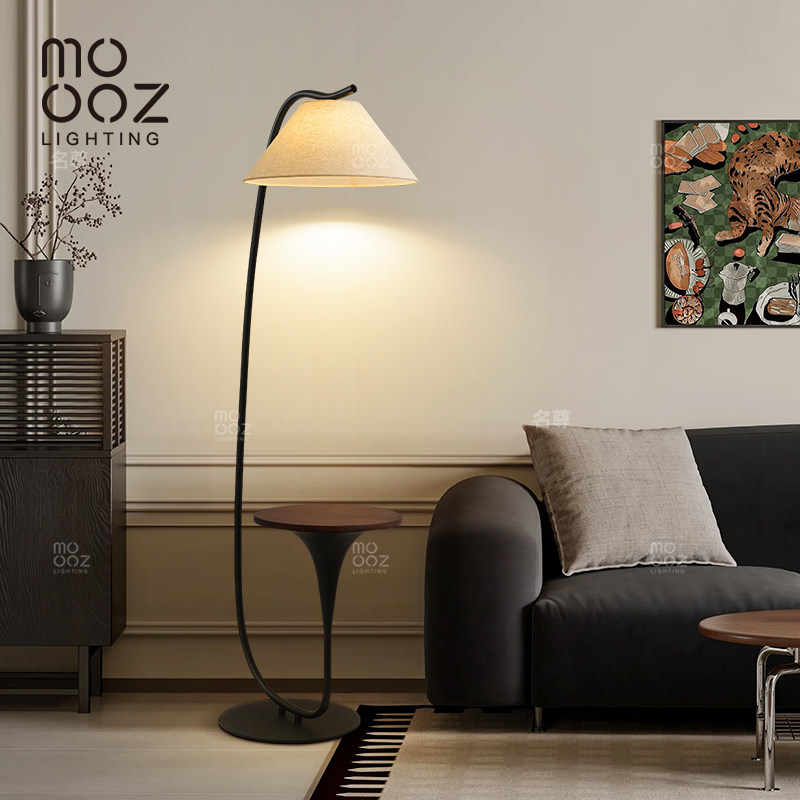 法式中古风落地灯客厅沙发旁氛围感书房设计师置物架一体茶几台灯