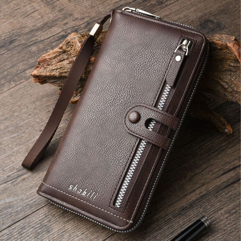 Shabili New Long Men's Wallet with Multiple Card Slots, Zipper Wallet, Large Capacity Clutch Bag for Young People, Coin Purse