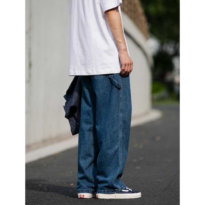Vintage New Blue Jeans for Men and Women, Loose Trendy Straight-Leg Pants, Japanese-Style Casual Workwear Denim Wide-Leg Pants for Men Vintage New Blue Jeans for Men and Women, Loose Trendy Straight-Leg Pants, Japanese-Style Casual Workwear Denim Wide-Leg Pants for Men