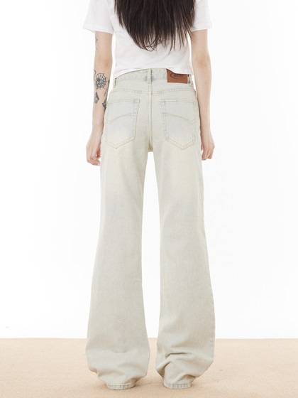 美式高街微喇叭牛仔裤男女潮牌复古高级黄泥染直筒嘻哈裤黑色长裤