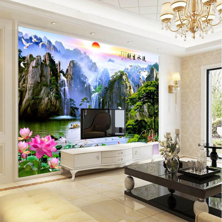 TV giấy dán tường 8D bức tranh tường video phong cách Trung Quốc 5D tường vải trang trí tranh phong cảnh 3d không dệt hình nền - TV ti vi màn hình phẳng