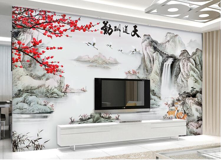 màn hình tivi sony TV giấy dán tường 8D bức tranh tường video phong cách Trung Quốc 5D tường vải trang trí tranh phong cảnh 3d không dệt hình nền - TV tivi sony 55 inch