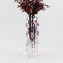 A modern European light luxury colorful glass Spiny Flower Vase Vase decoration model house sales office soft decoration