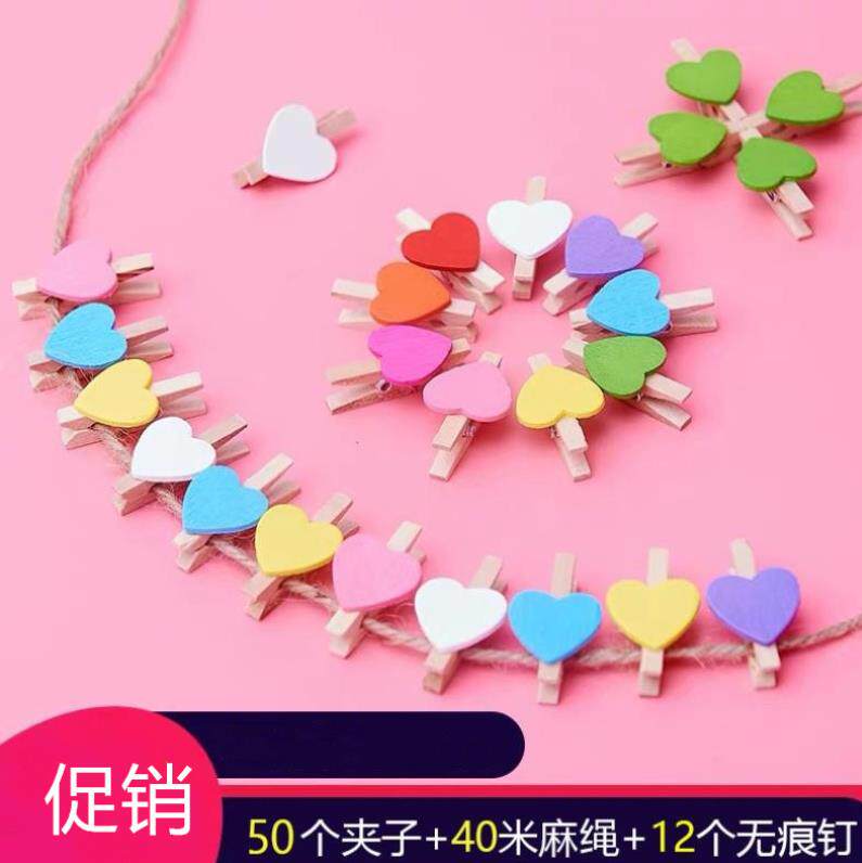 Photo Clips Hemp Rope Postcard Hanging Rope Decorated With Small Wooden Clips Cute Sue White Convenience Stickleclips Label Clips Creativity