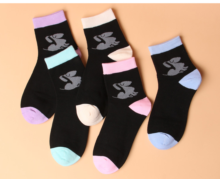 Vớ cotton nữ ống 5 đôi mùa thu và mùa đông dày vớ cotton ấm eo cao Quần tất nữ khử mùi không thể mua được bóng - Vớ sợi tre tất cao cổ